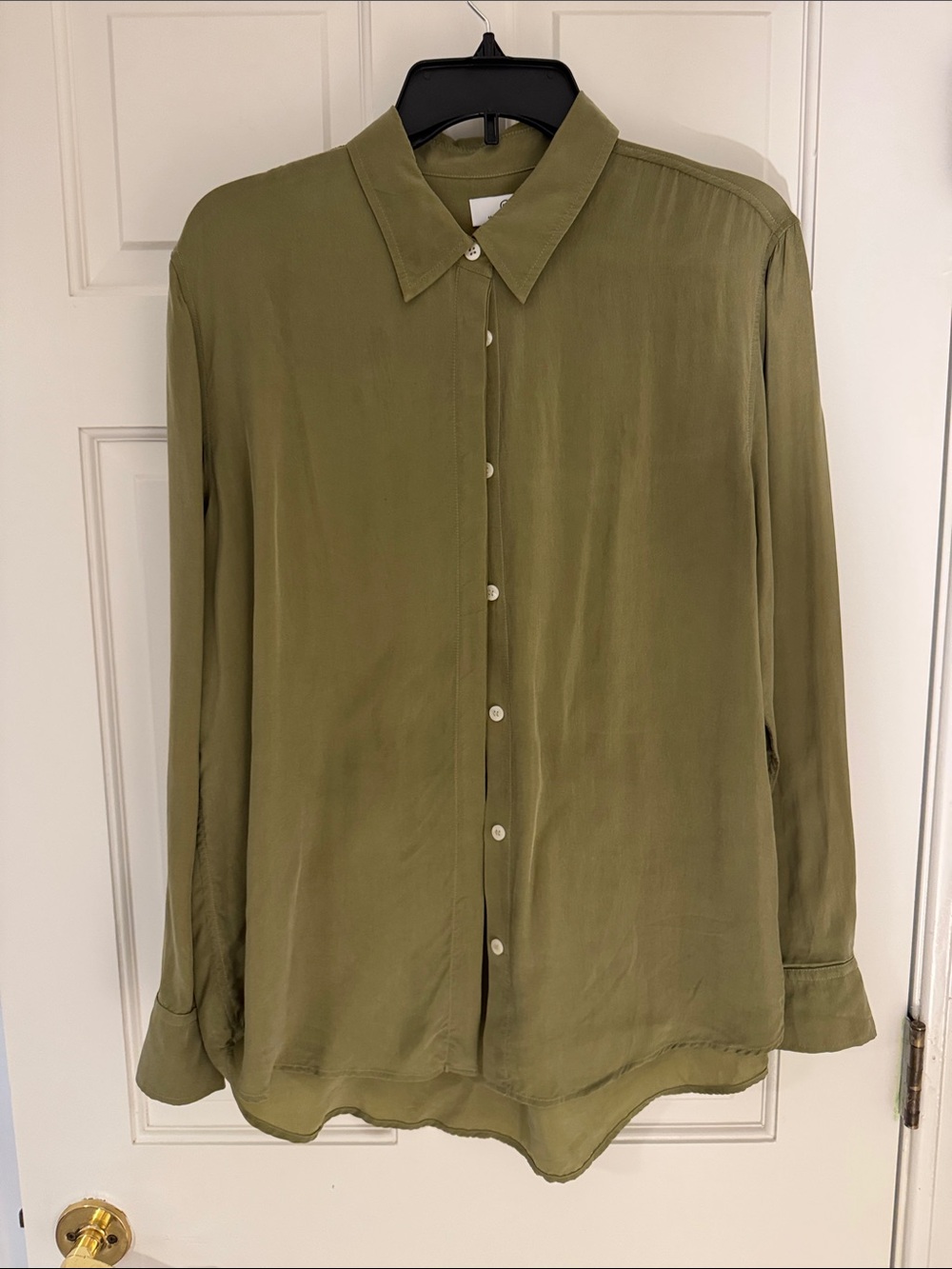 Ag Adriano Goldschmied Olive Green Cupro Button-Down Shirt